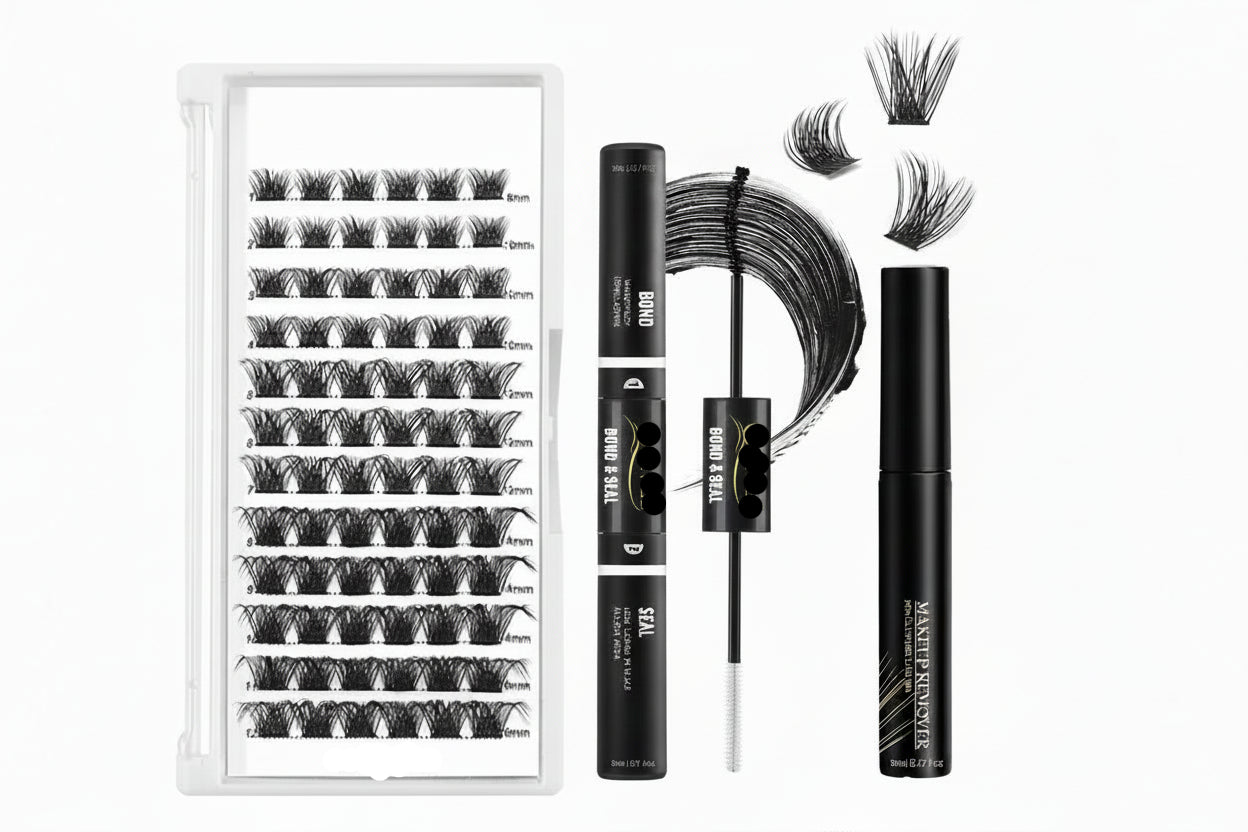 72pcs Lash Clusters Kit Bond and Seal Eyelash Glue Long Lasting Premade Fan Eyelash Extensions Glue Remover DIY Lashes